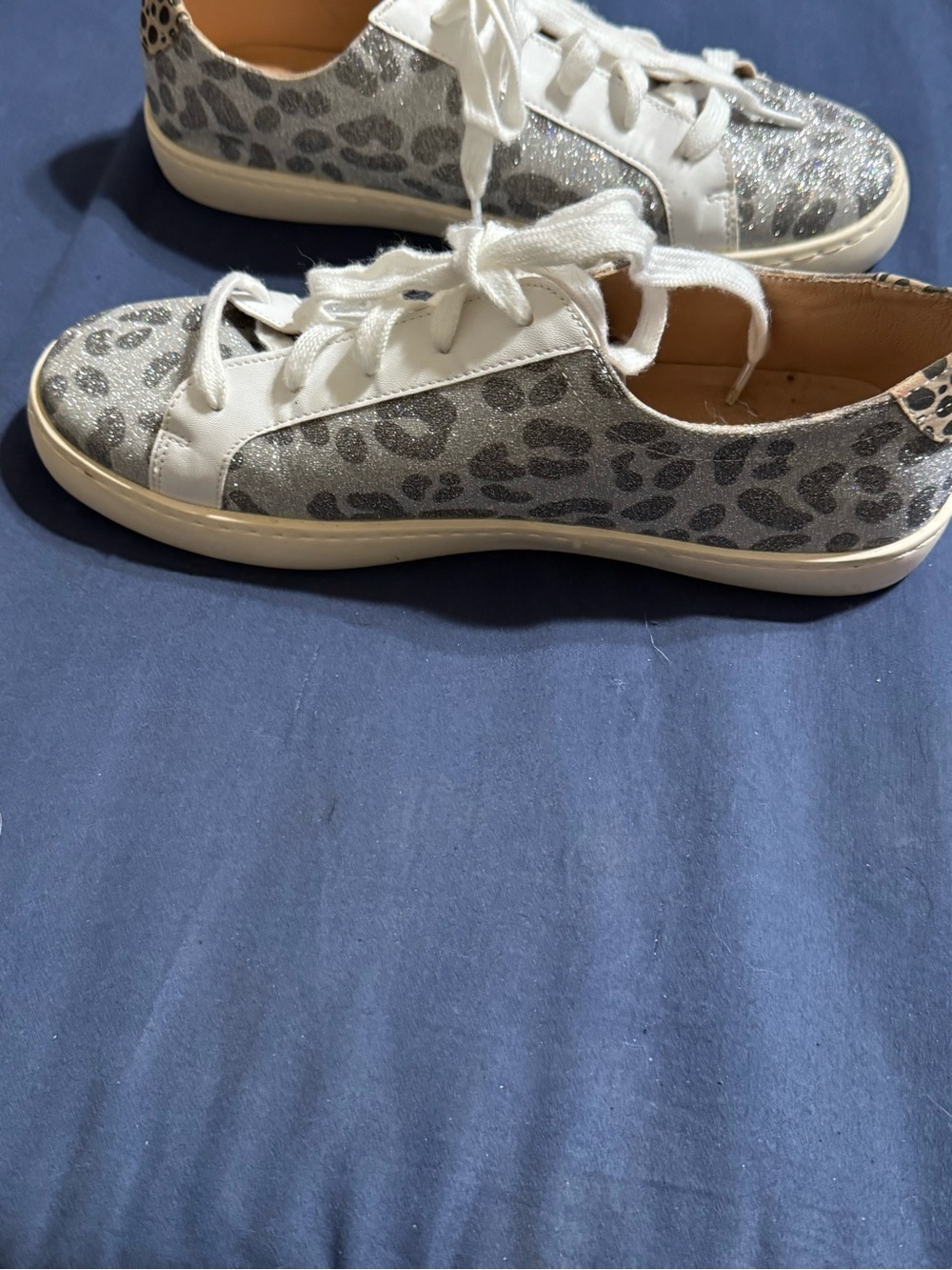 White Raven Fashion Lace-up Leopard Print Glitter Sneakers Trendy Classic - Picture 5 of 12